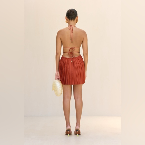 Cult Gaia Bethanie Elegant Rust‎ Orange Halter Mini Dress - Picture 2 of 5